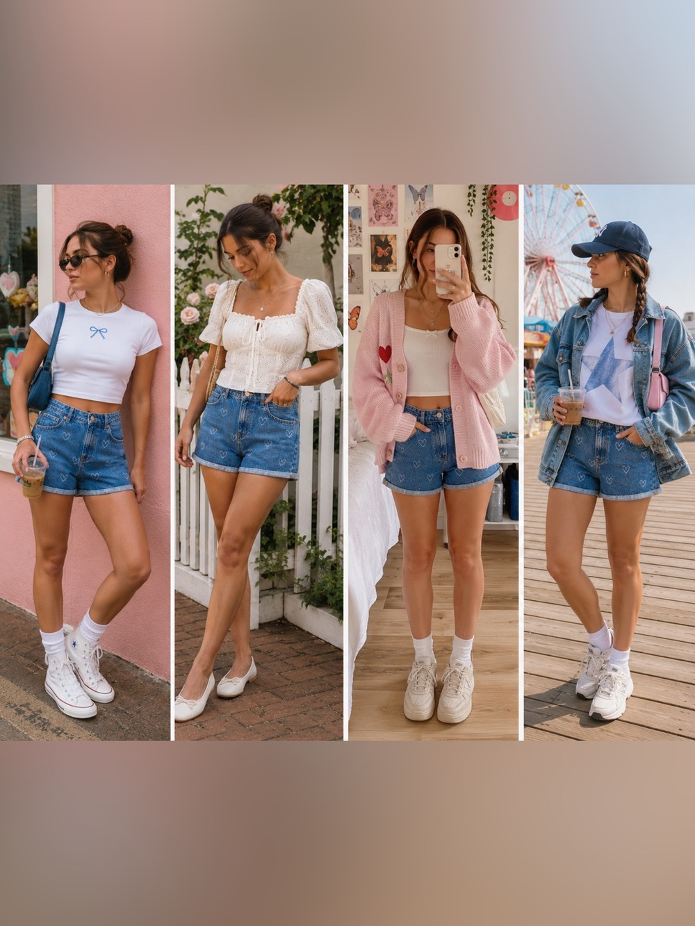 Review Heart Print Denim Shorts Y2K Retro Kidcore Festival Cottagecore - Picture 2 of 7